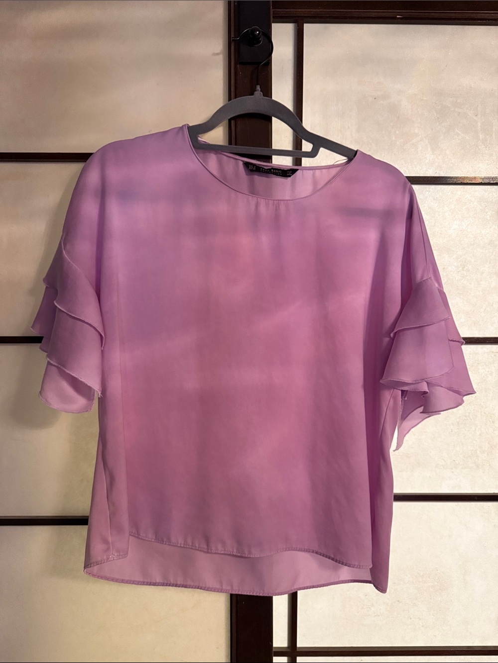 Zara Light Purple Ruffle-Sleeve Blouse - Women's Top